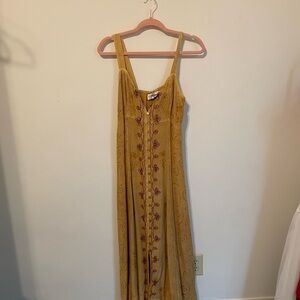 Mustard Yellow Embroidered Strappy Maxi Dress